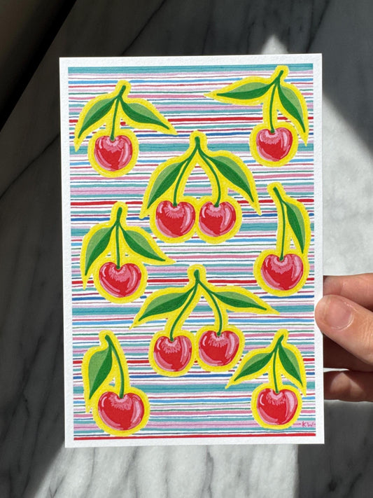Cherries & Stripes Art Print