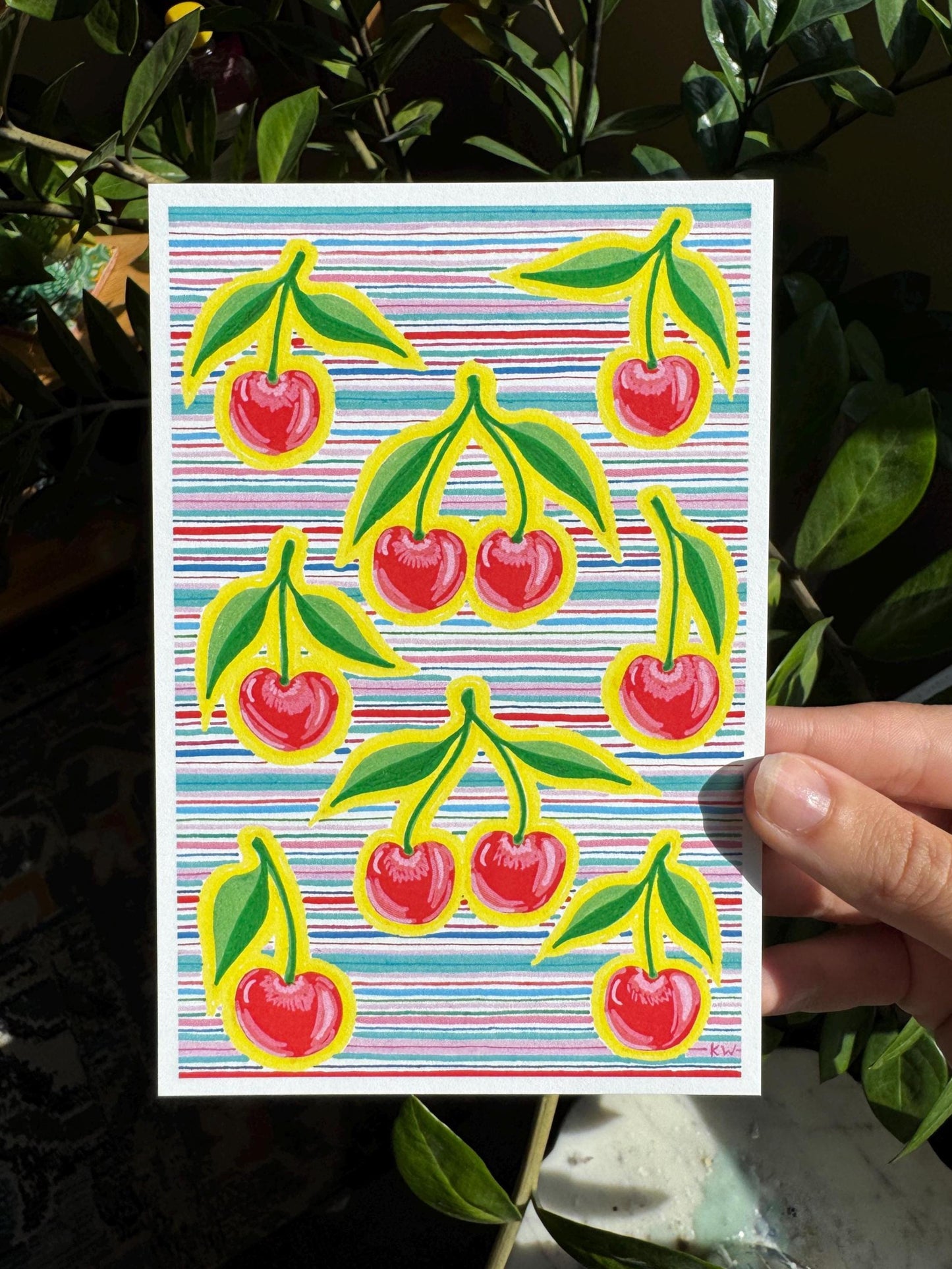 Cherries & Stripes Art Print