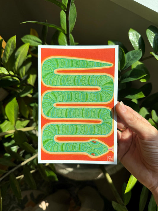 Green Geometric Snake Art Print