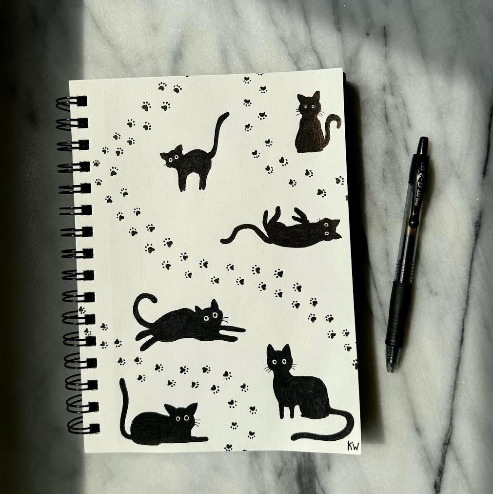 Whimsical Black Cats Art Print