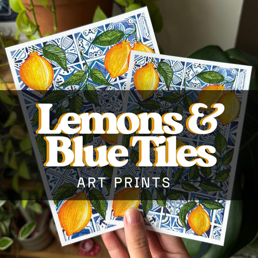 Lemons and Blue Tiles Art Print