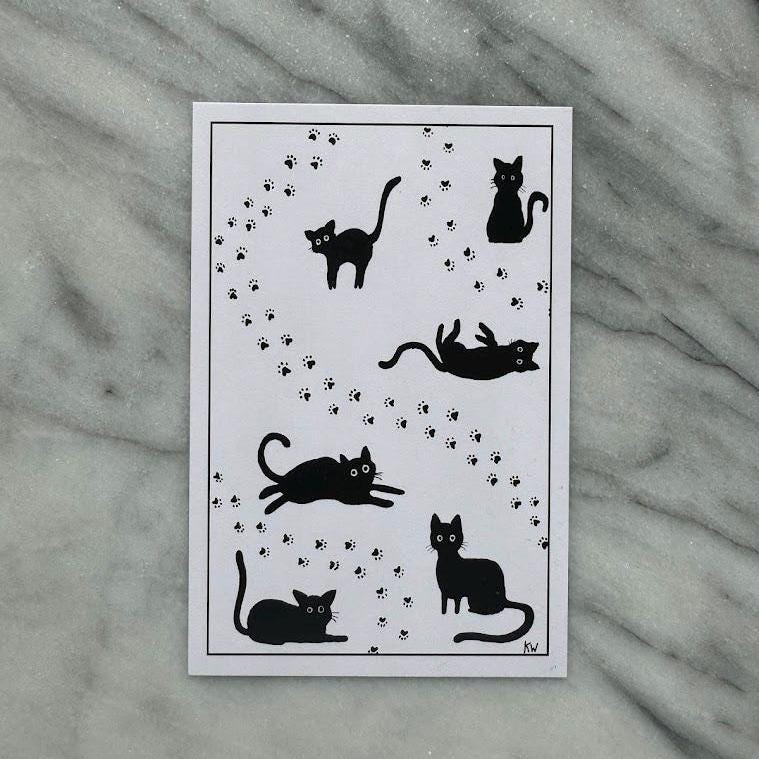 Whimsical Black Cats Art Print