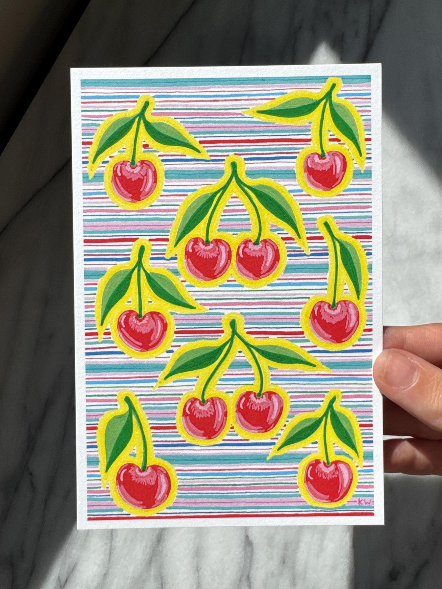 Cherries & Stripes Art Print