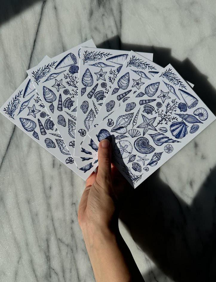 Blue Seashells Collage Art Print