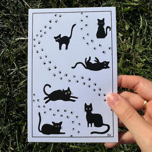 Whimsical Black Cats Art Print