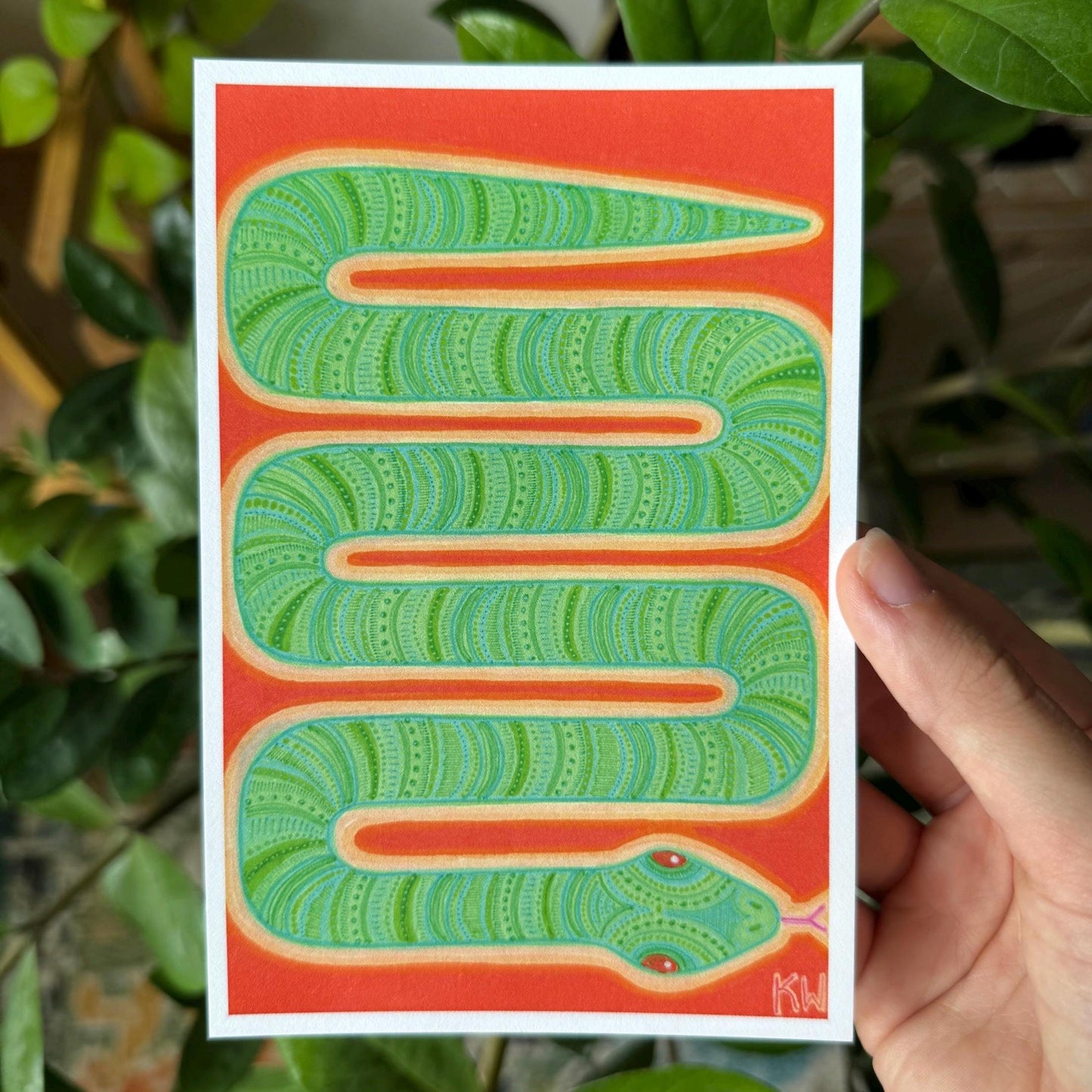 Green Geometric Snake Art Print