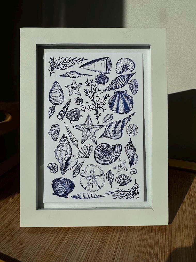 Blue Seashells Collage Art Print