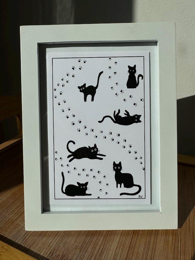 Whimsical Black Cats Art Print