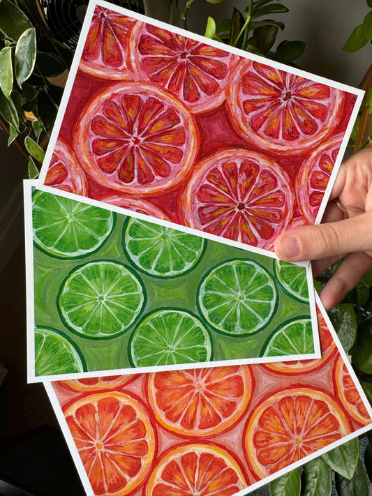 Citrus Art Print Set: Orange, Lime, Grapefruit