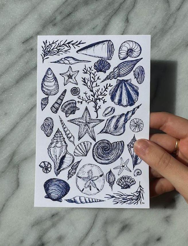 Blue Seashells Collage Art Print