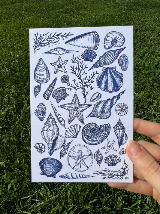 Blue Seashells Collage Art Print