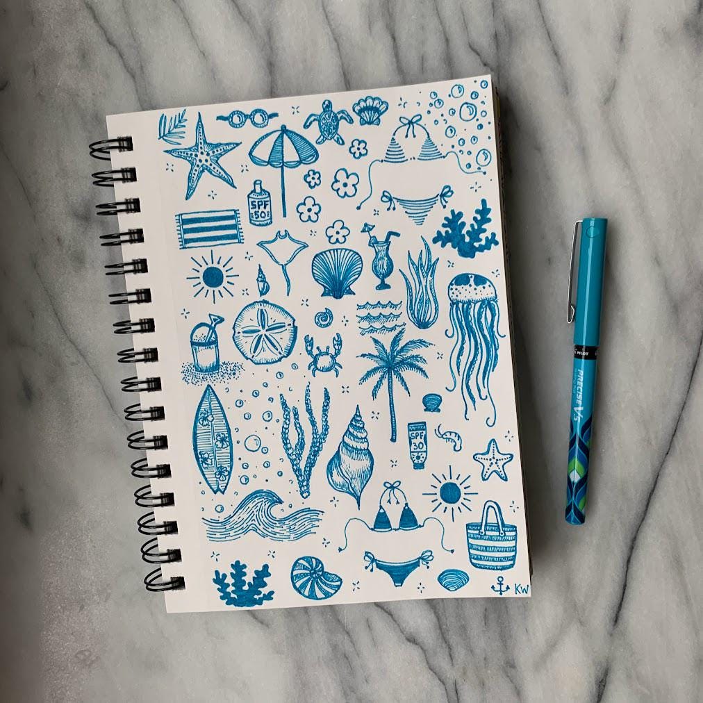 Blue Beach Collage Art Print