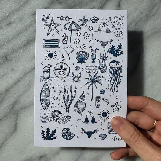 Blue Beach Collage Art Print