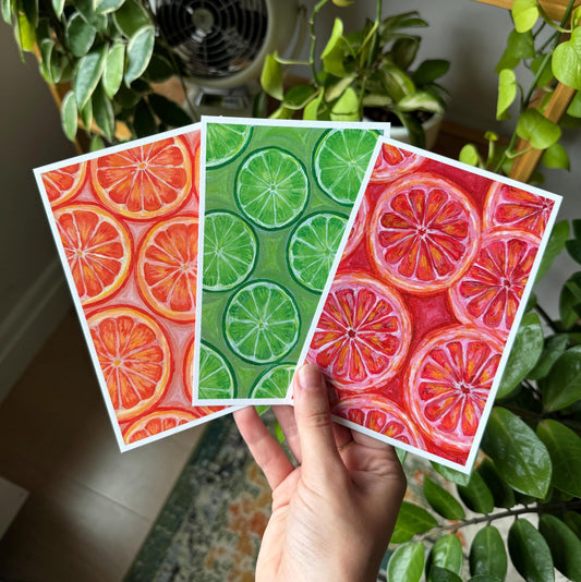 Citrus Art Print Set: Orange, Lime, Grapefruit