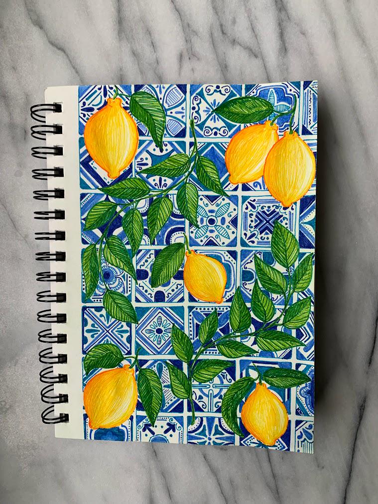 Lemons and Blue Tiles Art Print