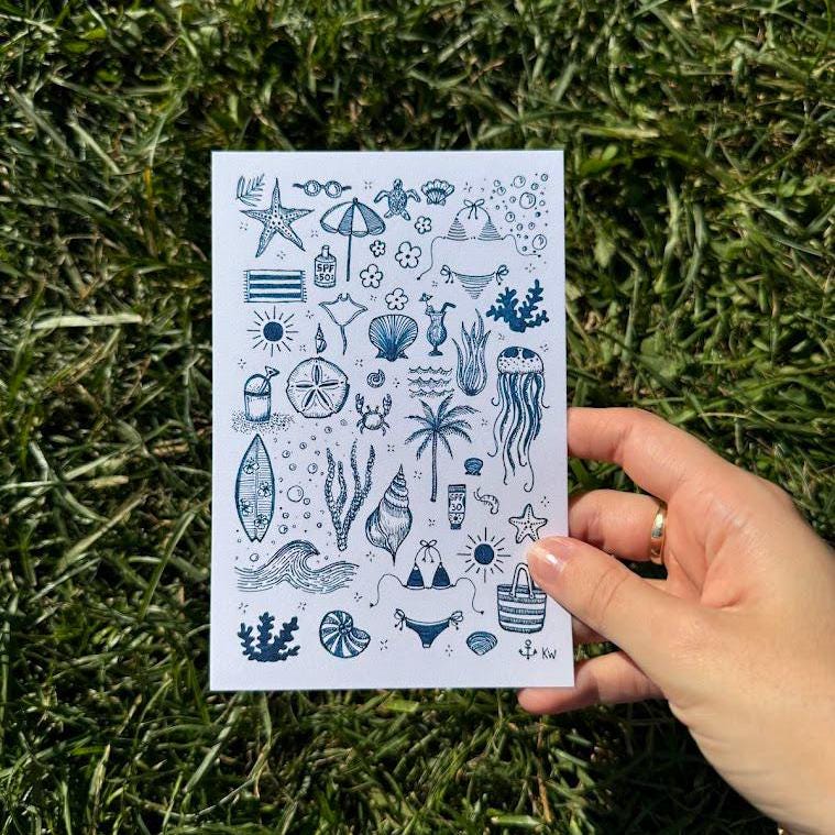 Blue Beach Collage Art Print