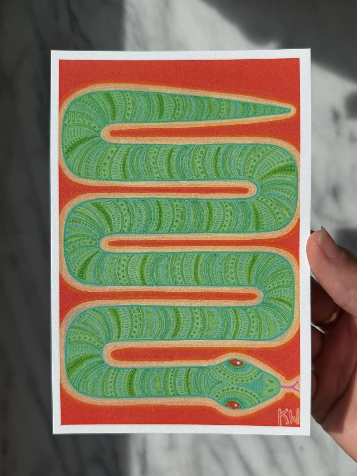 Green Geometric Snake Art Print