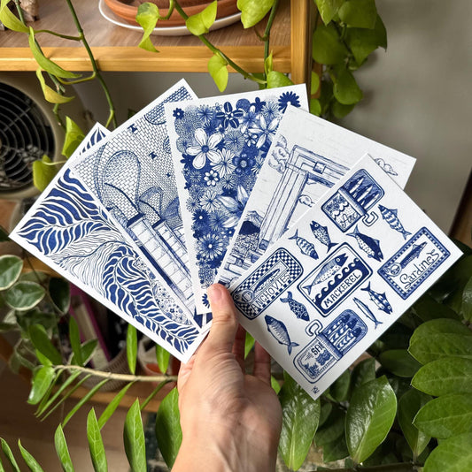 Blue Ink Art Print Bundle of 5