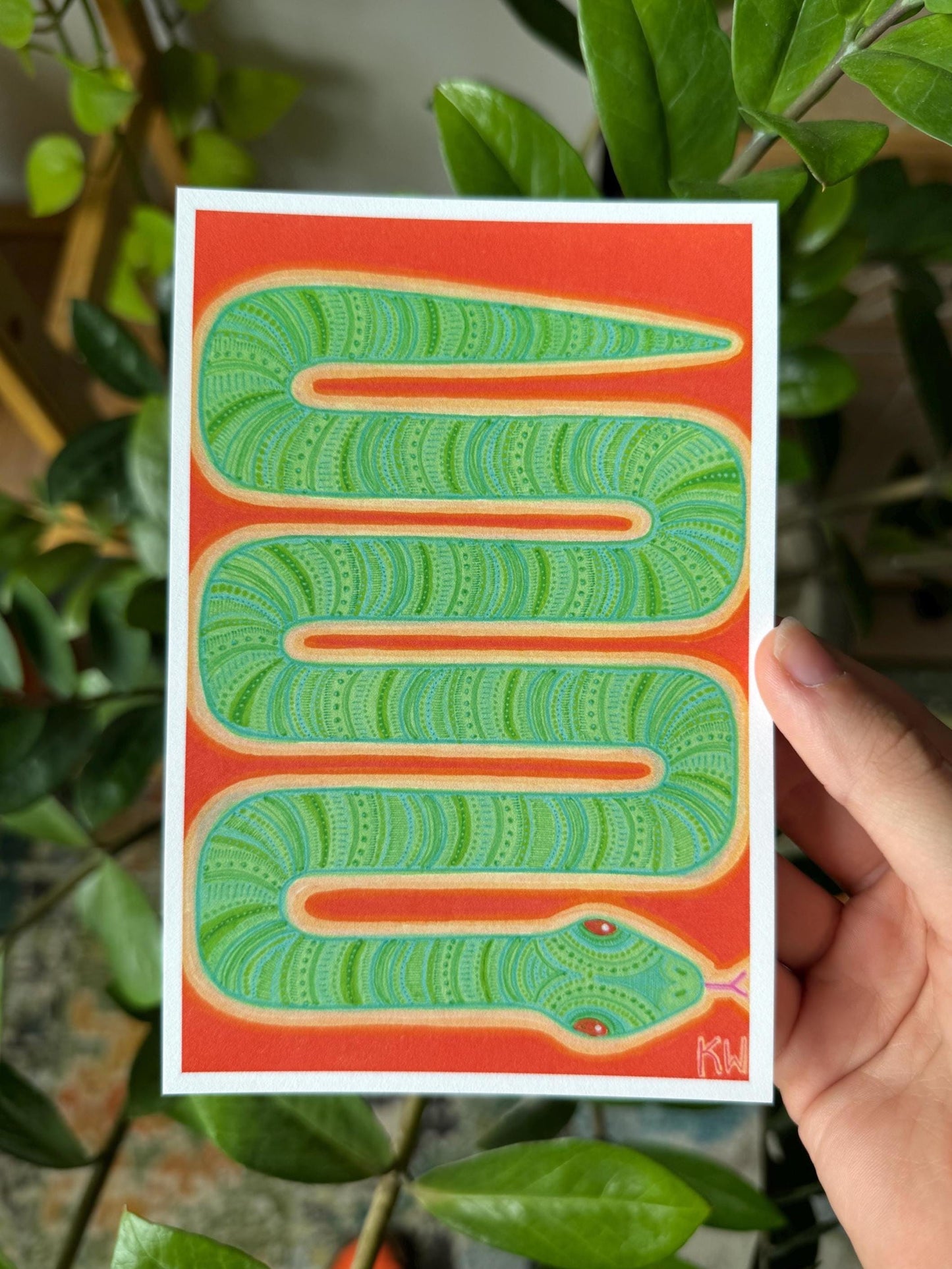 Green Geometric Snake Art Print