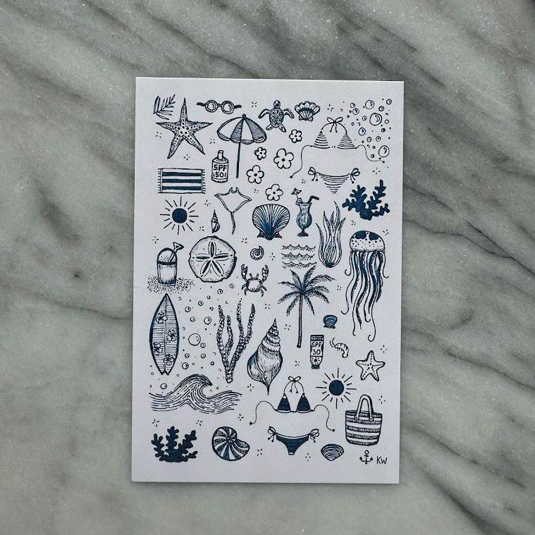 Blue Beach Collage Art Print