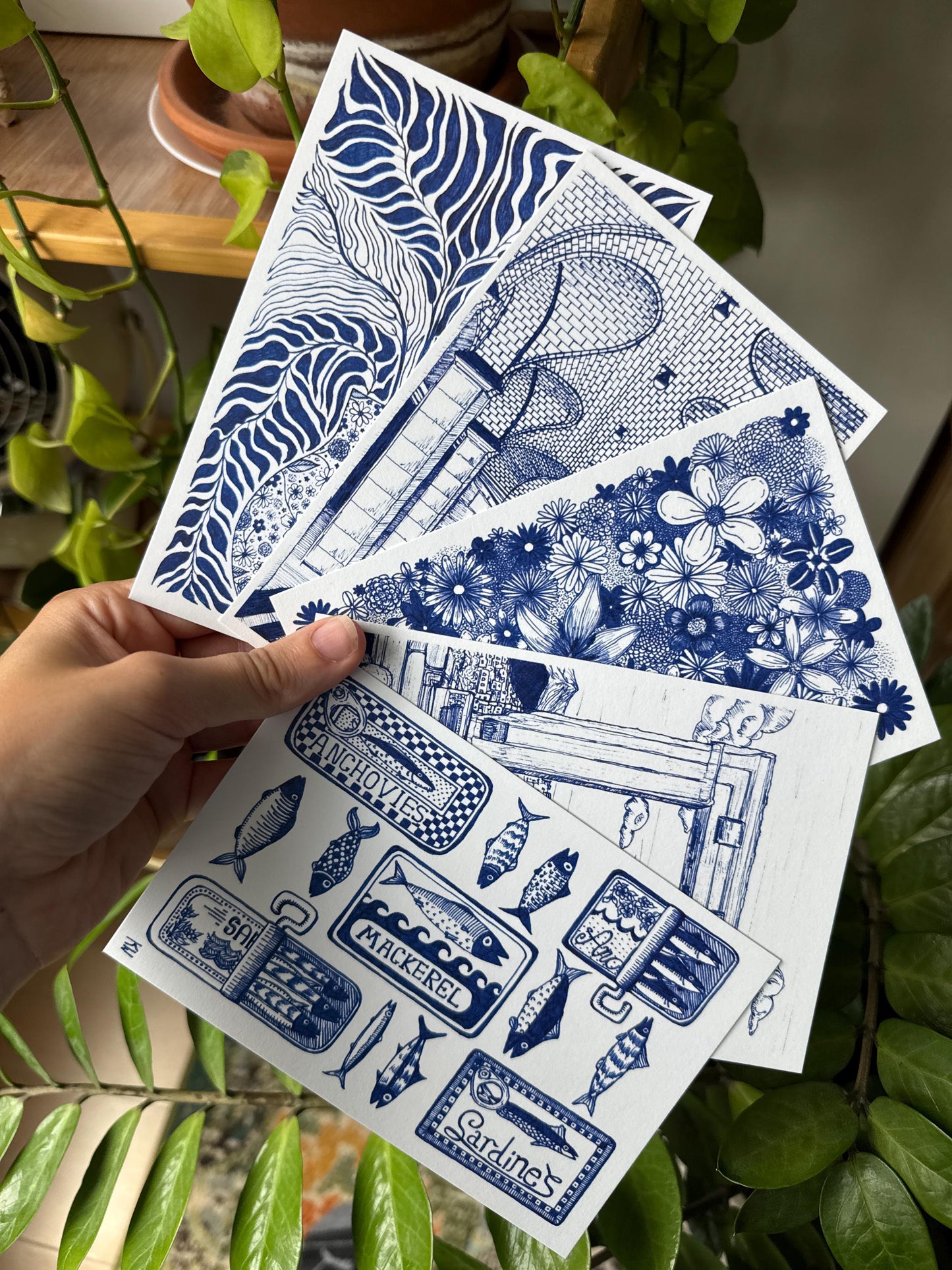 Blue Ink Art Print Bundle of 5