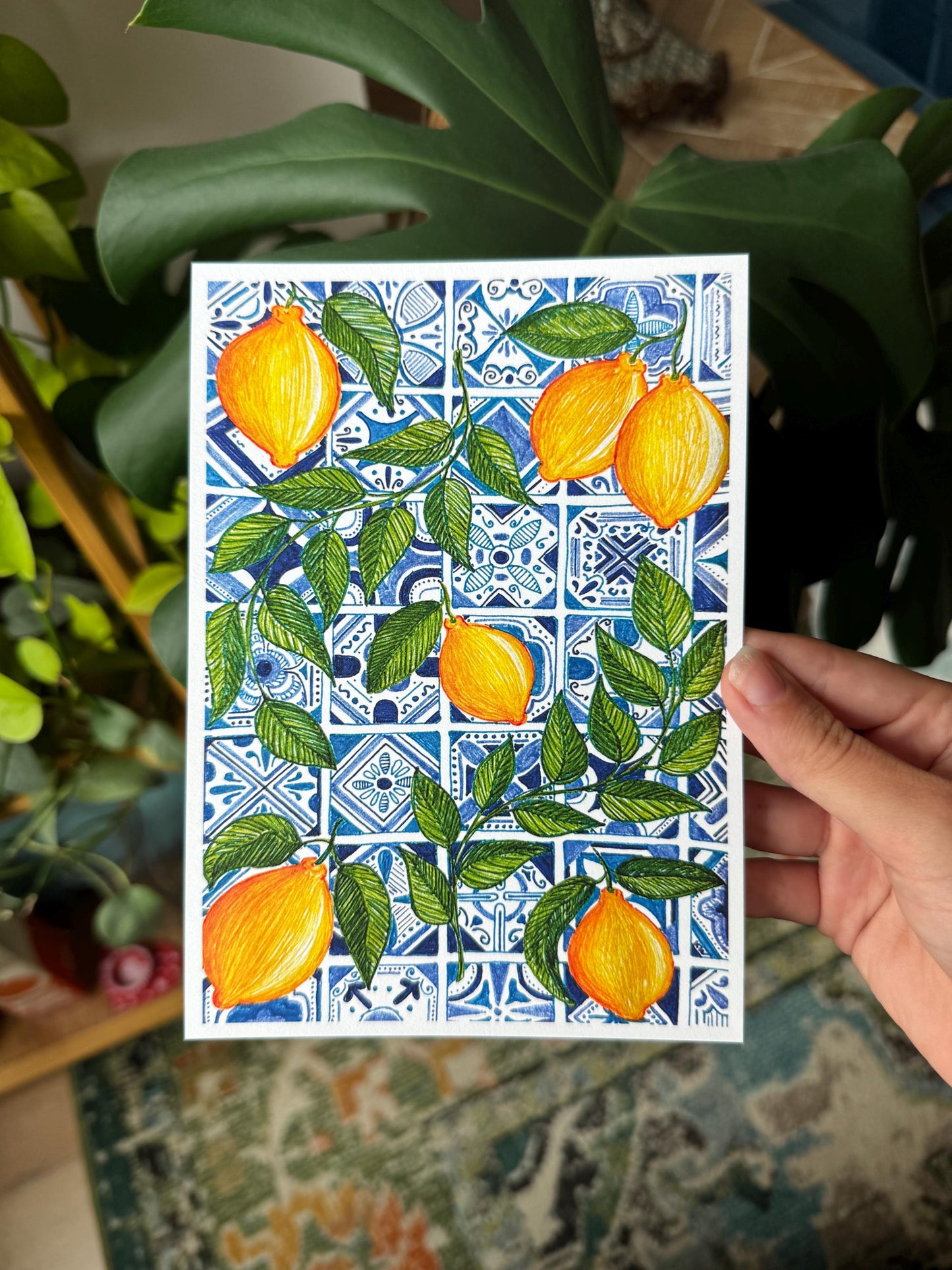 Lemons and Blue Tiles Art Print