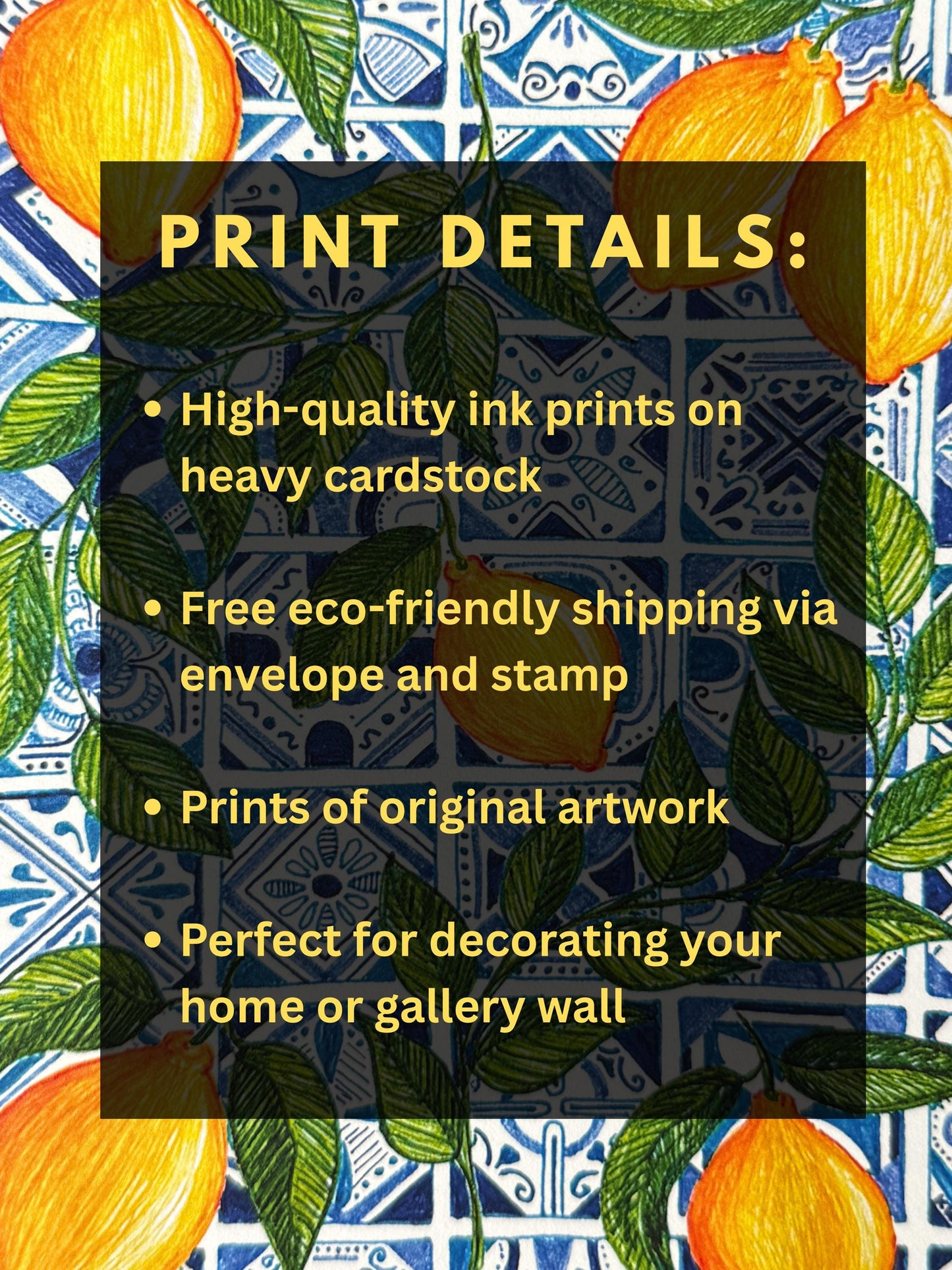 Lemons and Blue Tiles Art Print