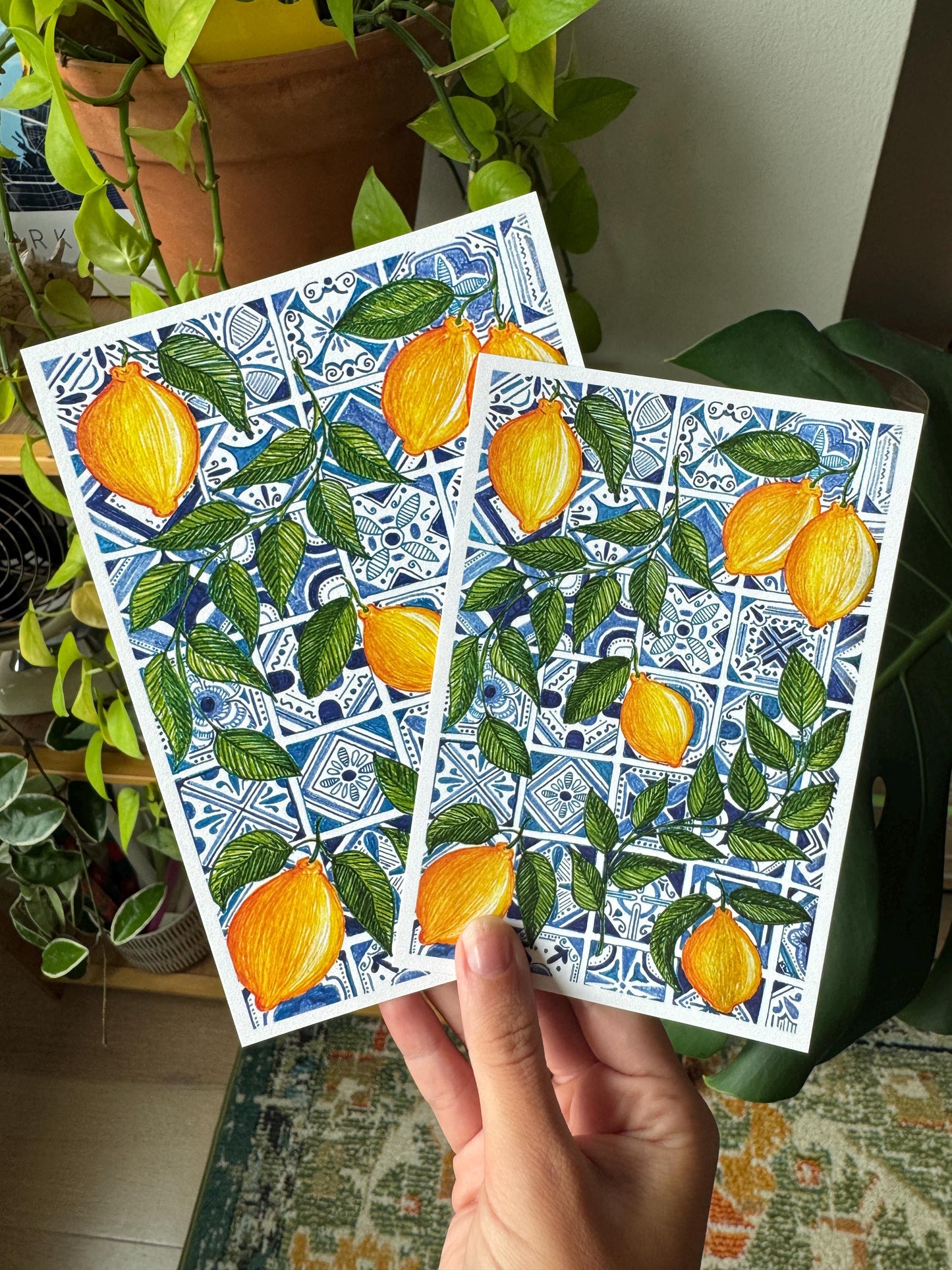 Lemons and Blue Tiles Art Print
