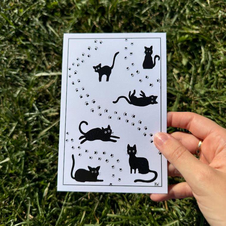 Whimsical Black Cats Art Print