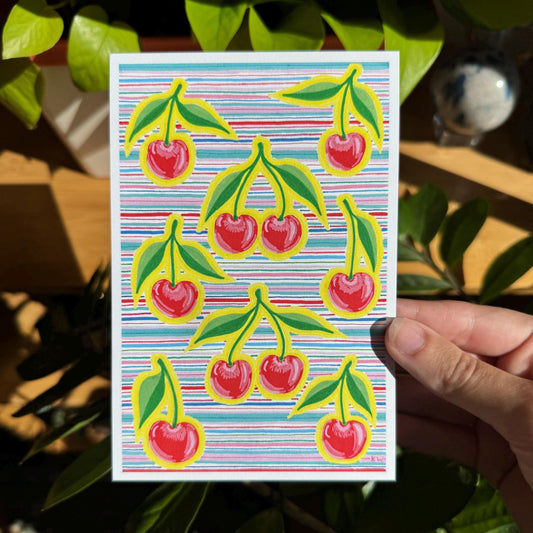 Cherries & Stripes Art Print