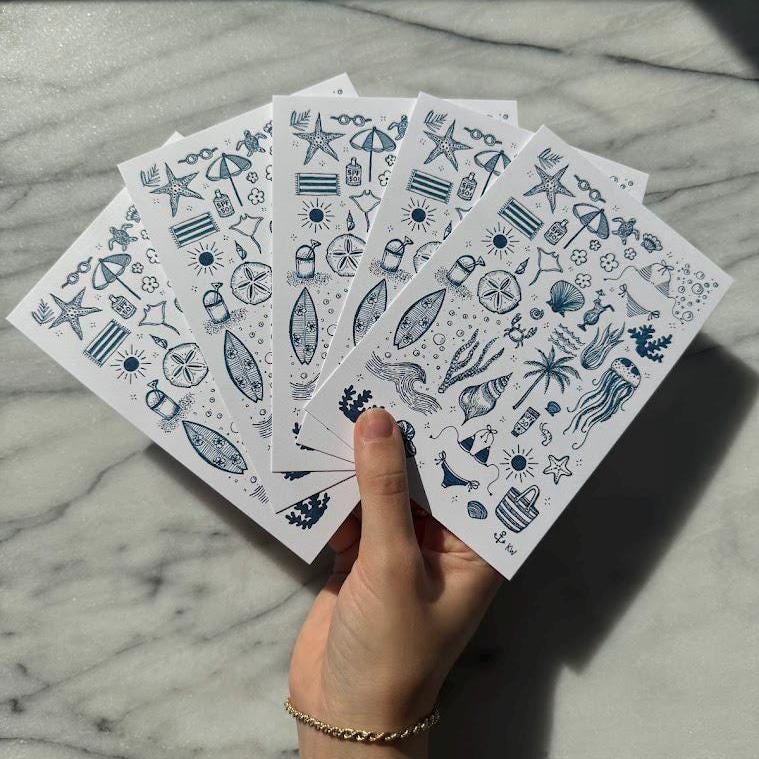 Blue Beach Collage Art Print